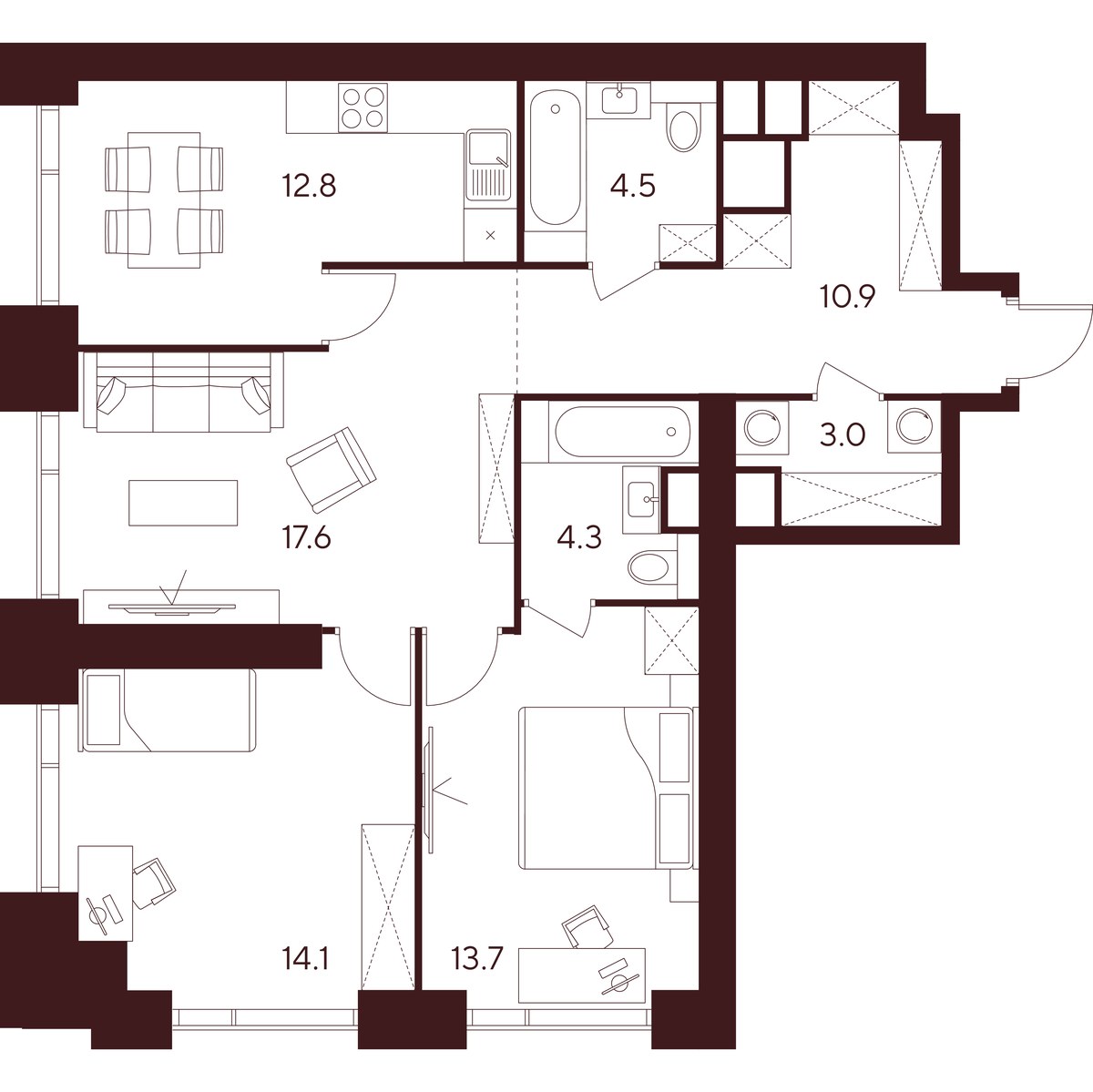 Планировка 80.9 м²