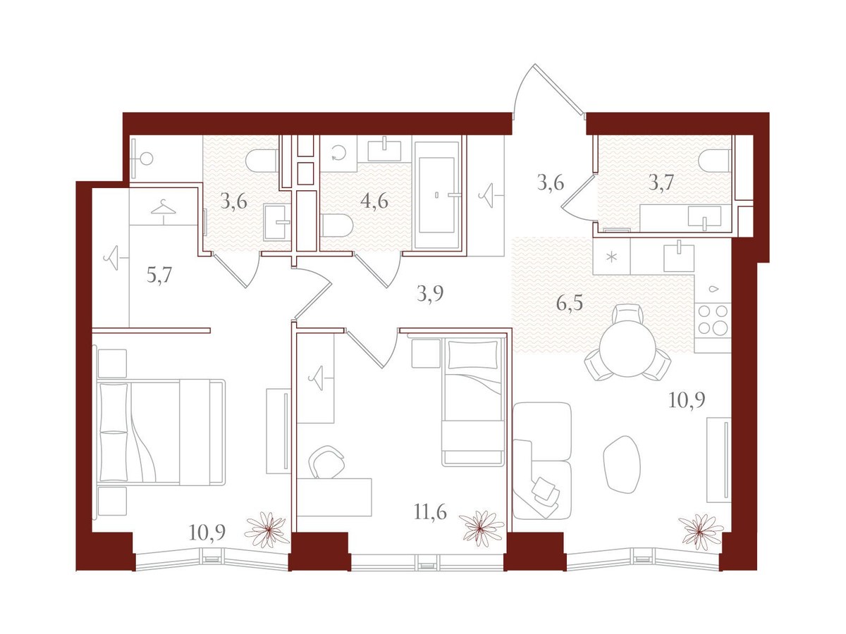 Планировка 65.0 м²