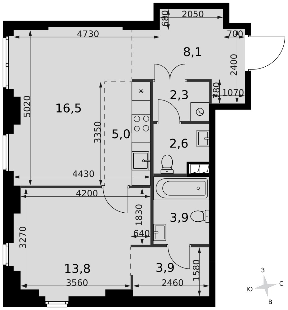 Планировка 56.1 м²