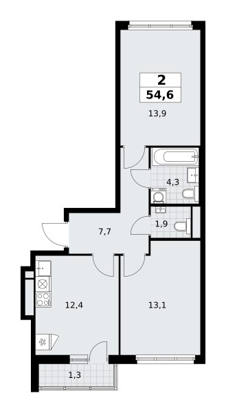 Планировка 54.6 м²