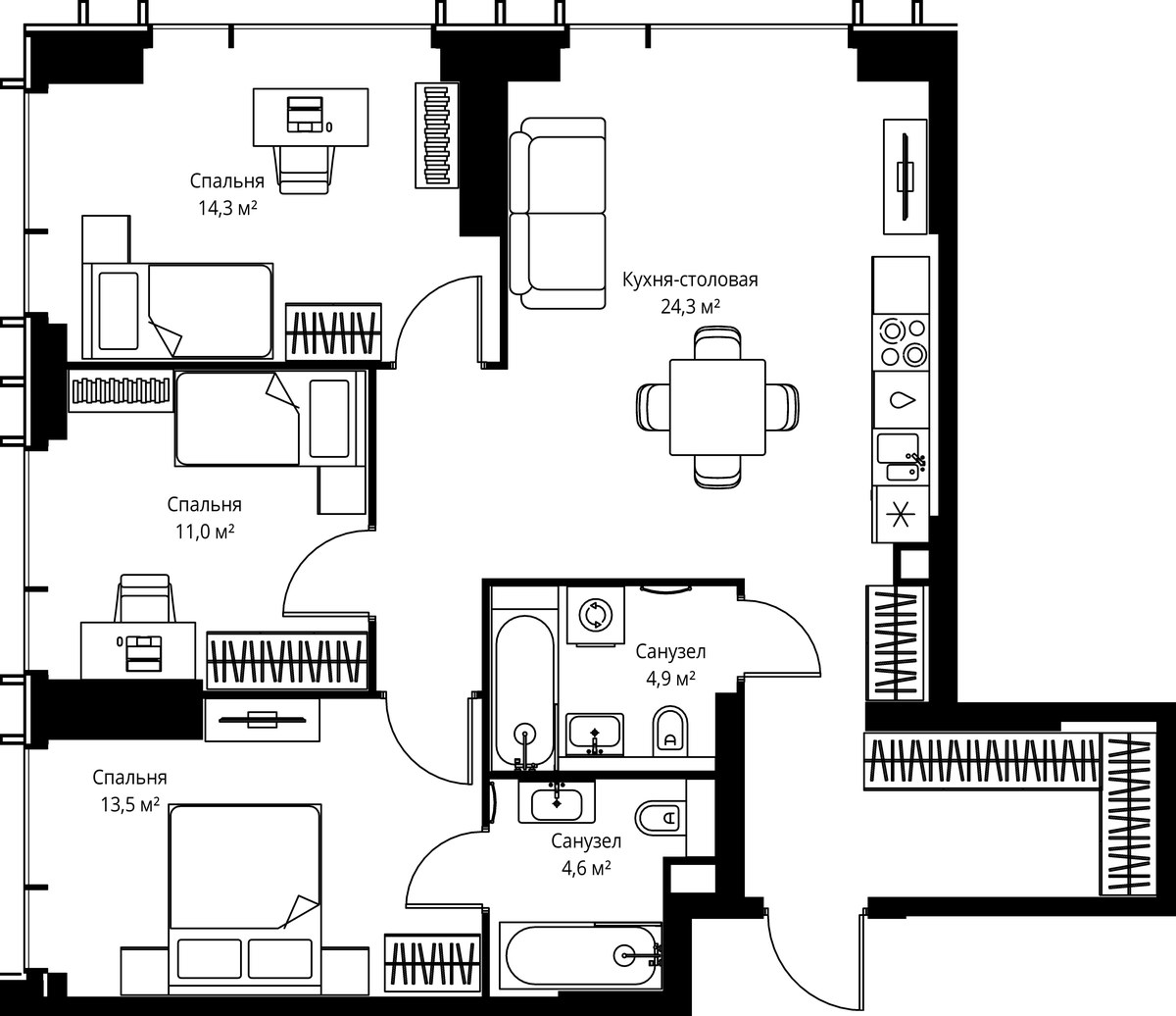 Планировка 87.4 м²