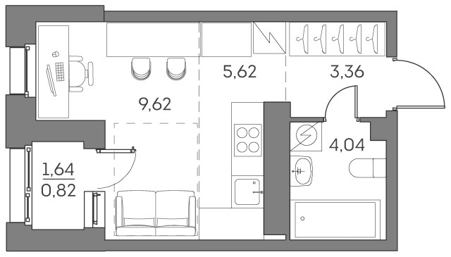 Планировка: Студия, 23.46 м²
