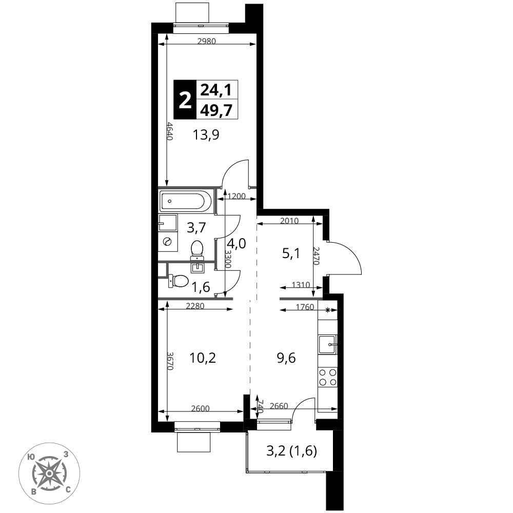Планировка 49.7 м²