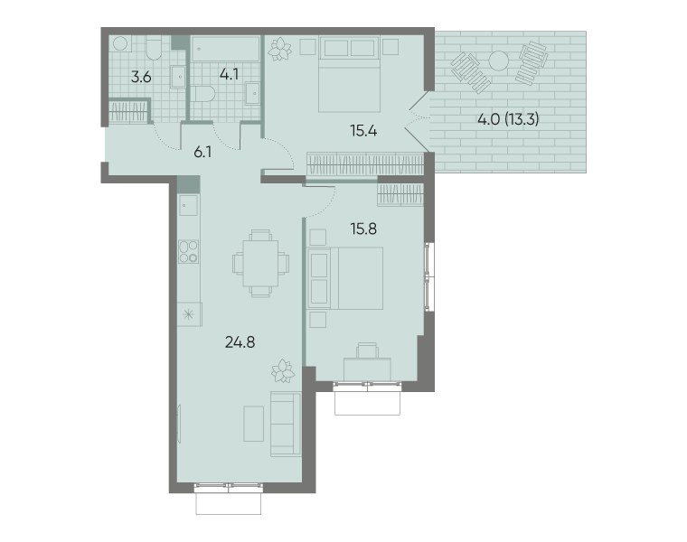 Планировка 74.1 м²