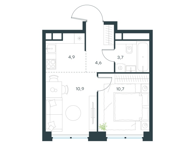 Планировка 34.8 м²
