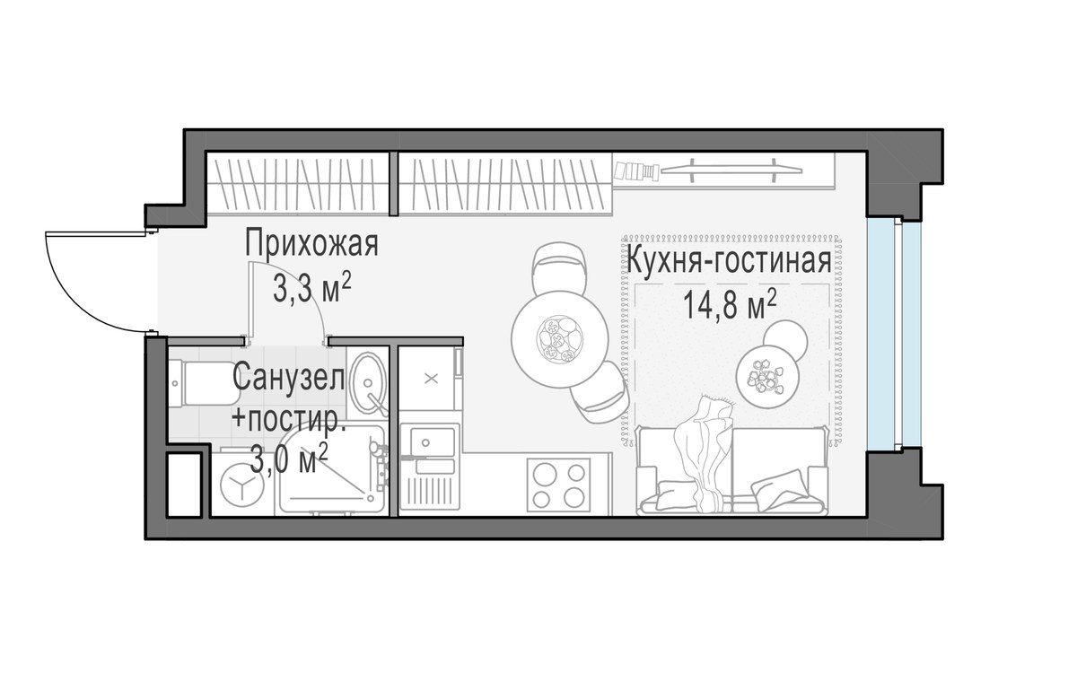 Планировка 21.2 м²