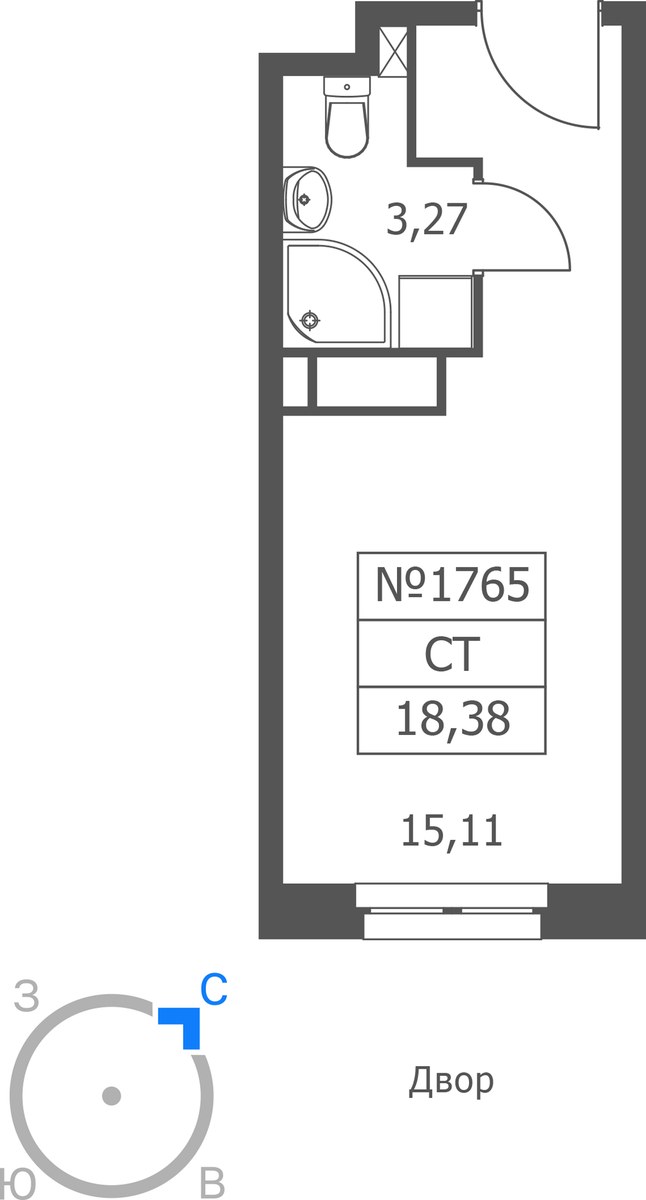Планировка: Студия, 18.38 м²