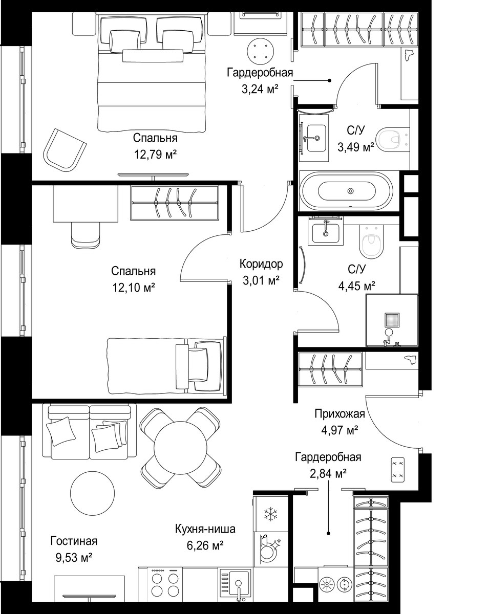 Планировка 62.68 м²