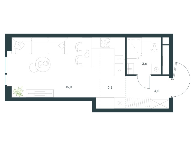Планировка: Студия, 29.1 м²