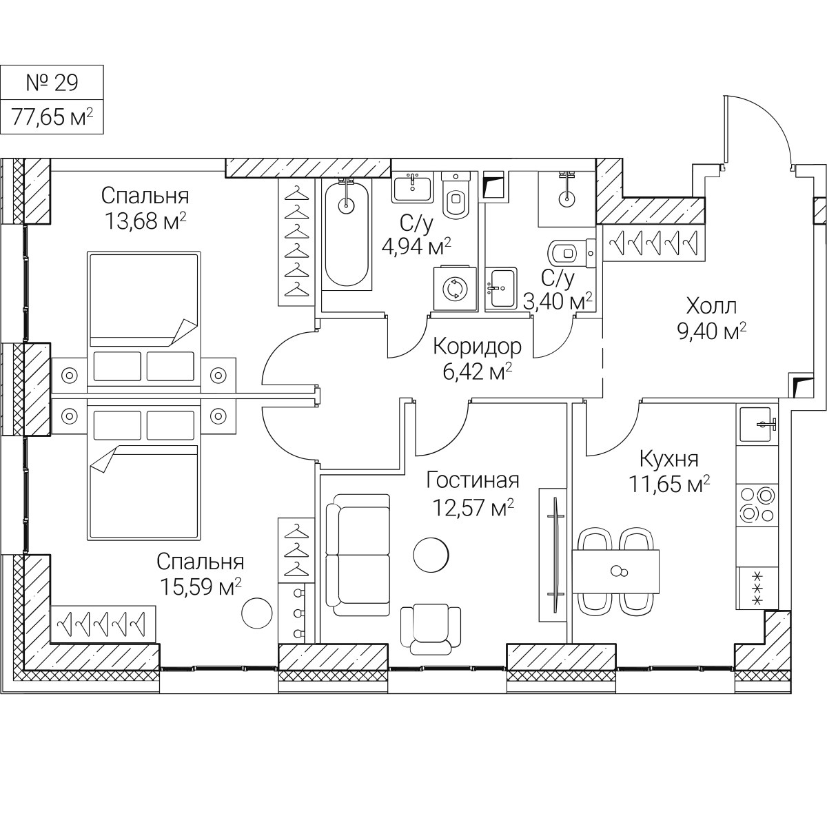 Планировка 77.65 м²