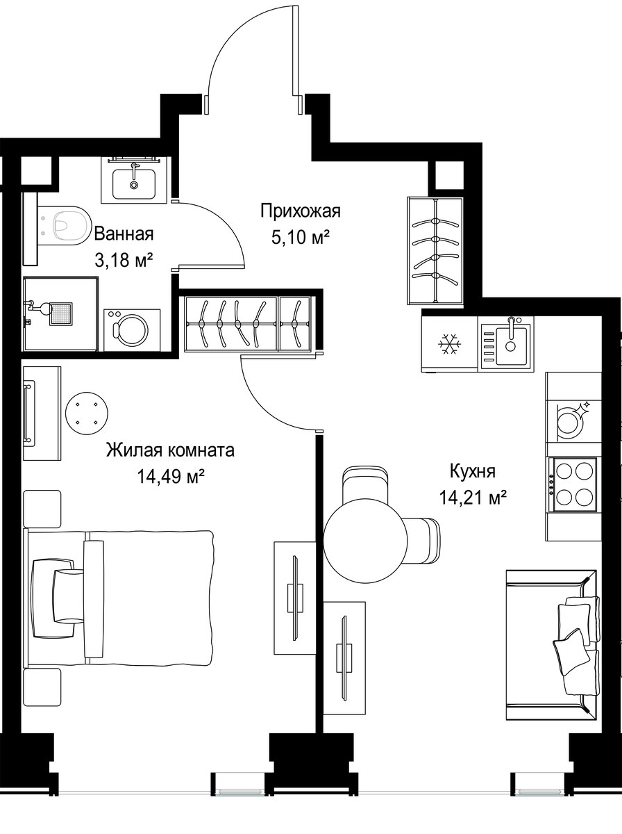 Планировка 36.98 м²