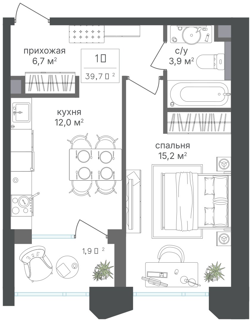 Планировка 39.7 м²