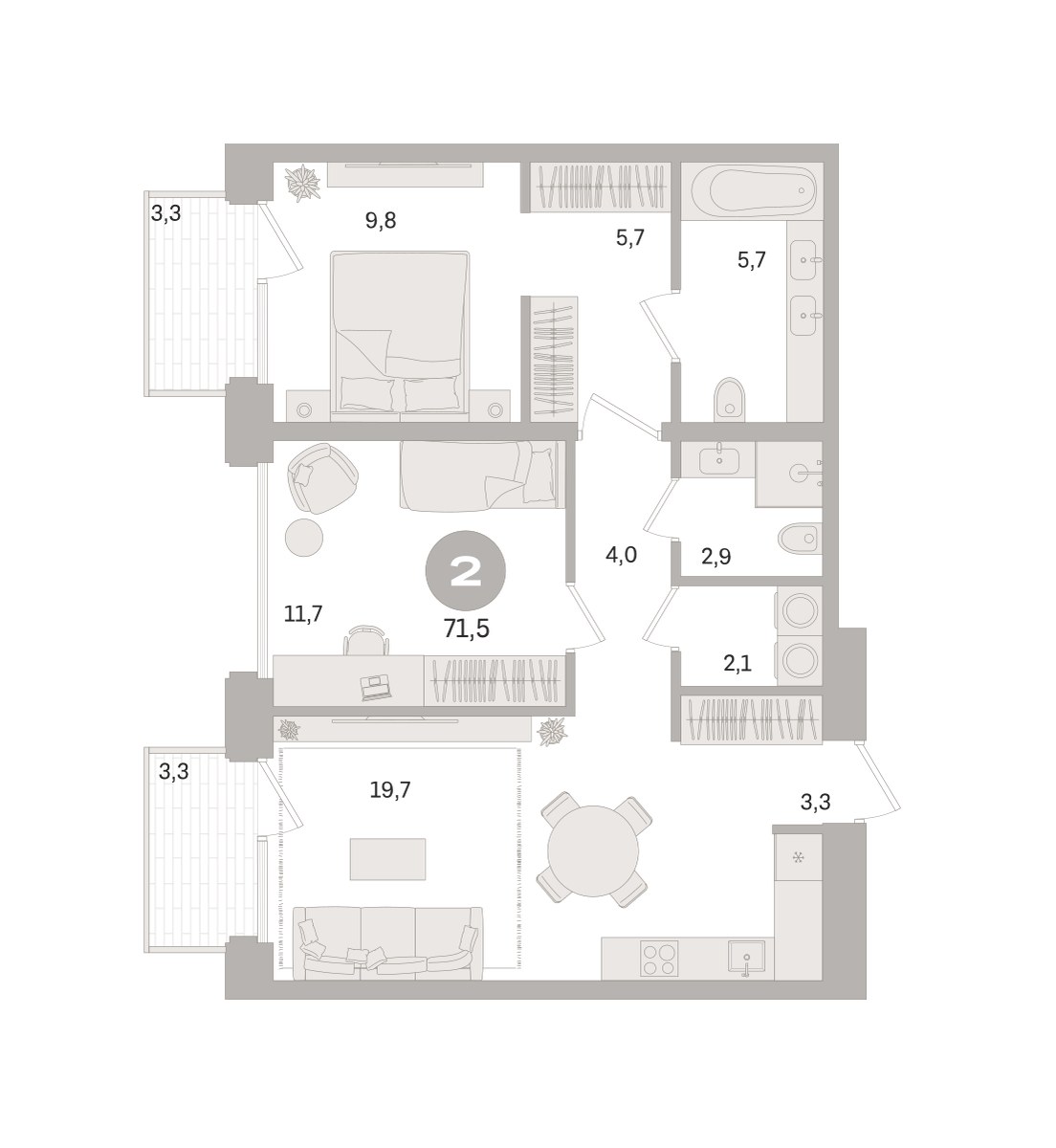 Планировка 71.5 м²