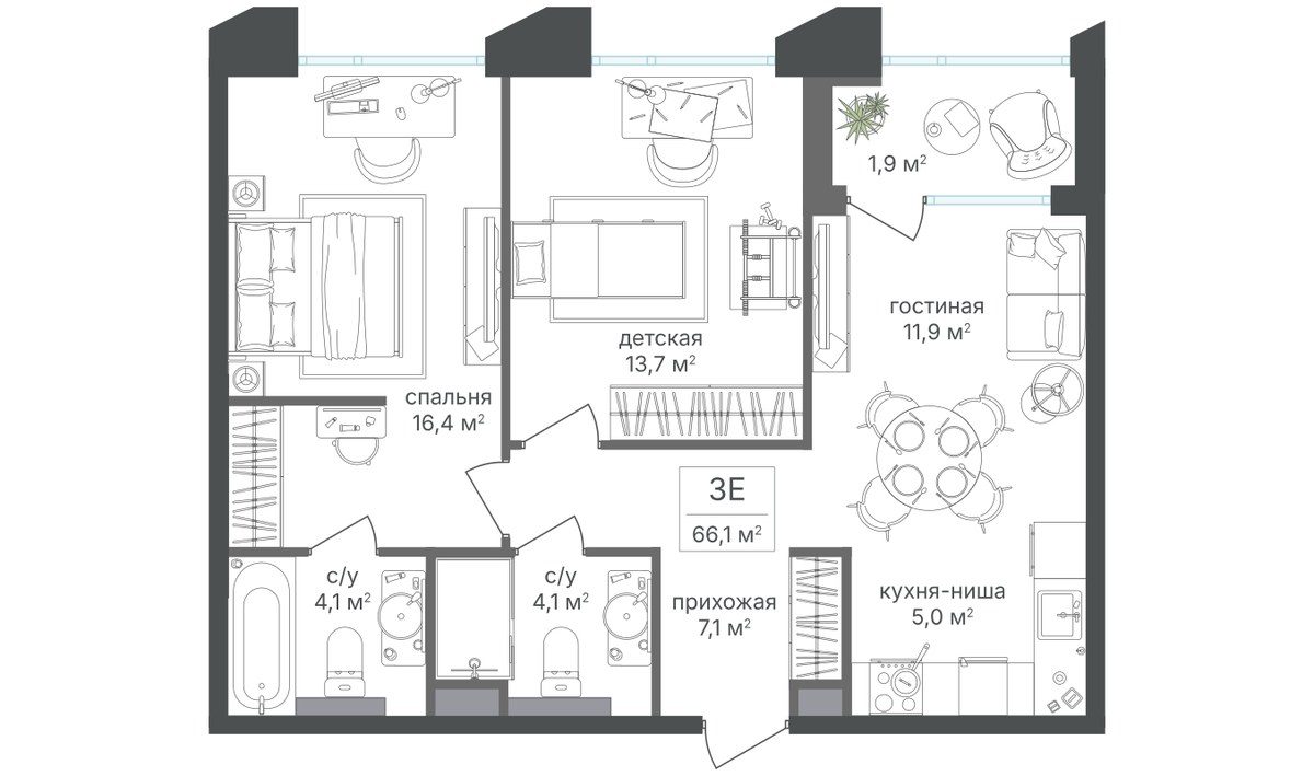 Планировка 63.1 м²