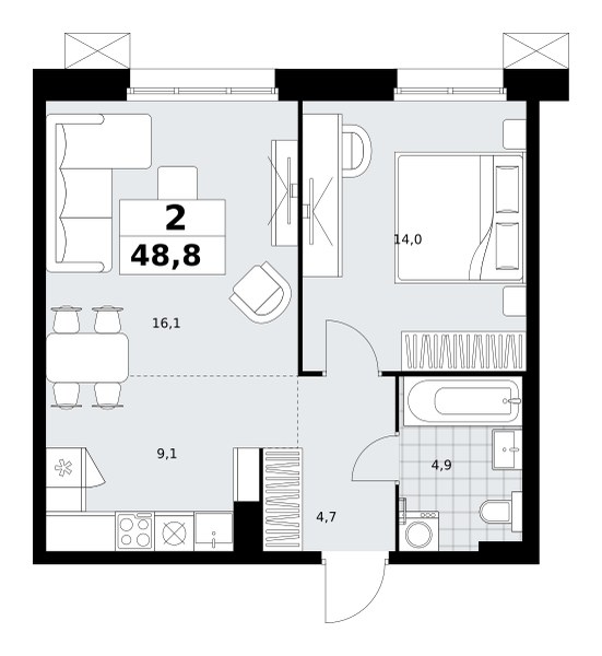 Планировка 48.8 м²