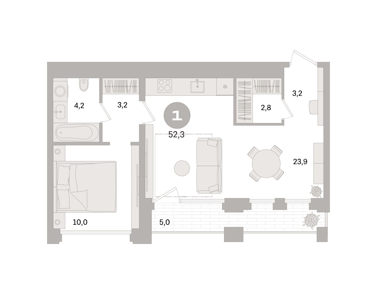 Планировка 52.3 м²