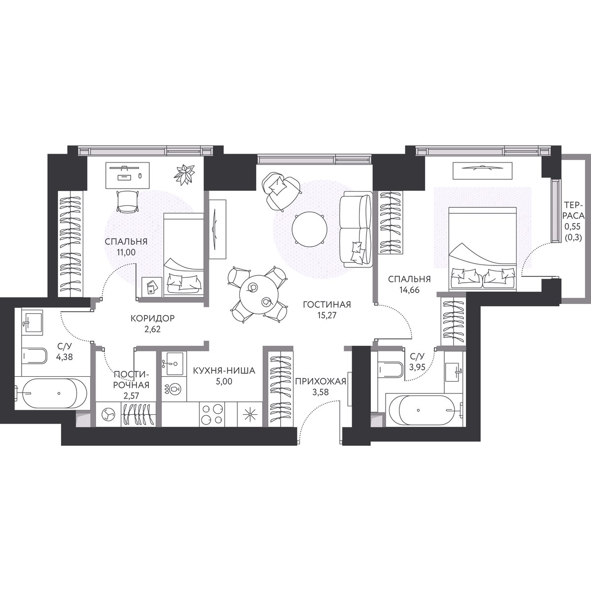 Планировка 64.2 м²