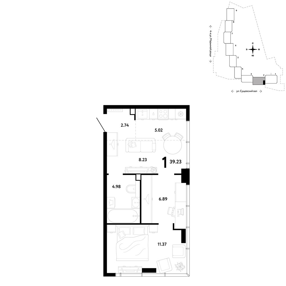 Планировка 39.23 м²