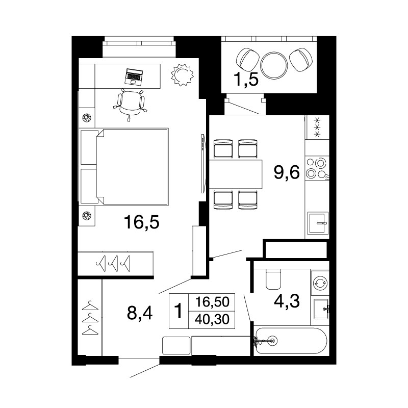 Планировка 38.8 м²