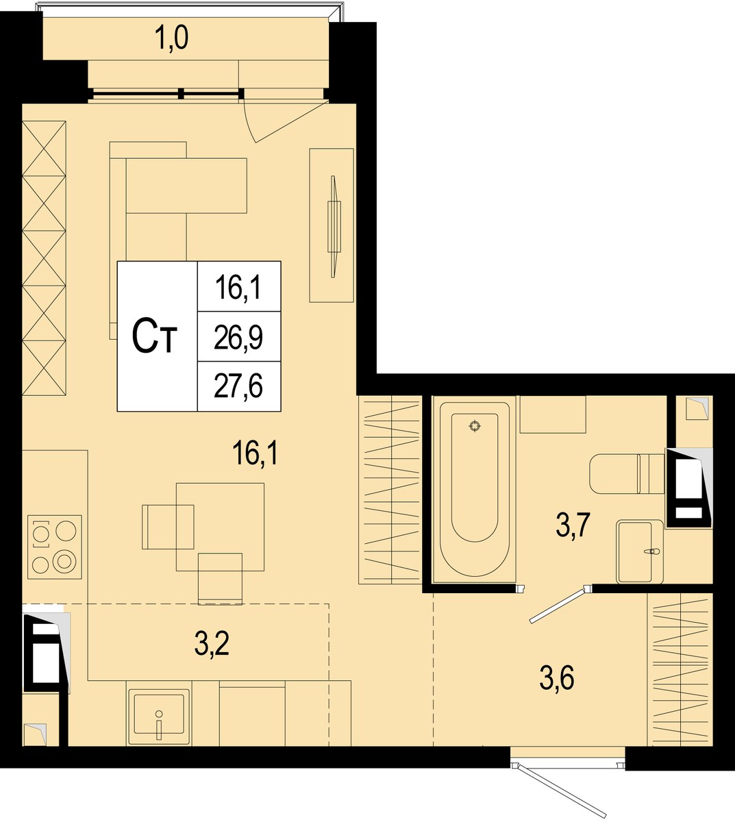 Планировка 27.5 м²