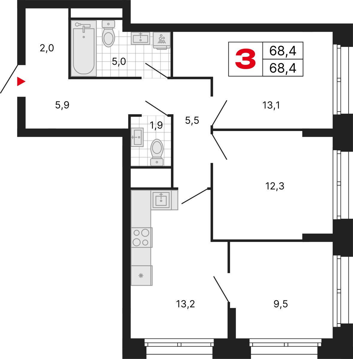 Планировка 68.4 м²