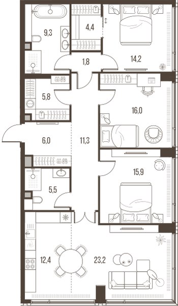 Планировка 125.8 м²