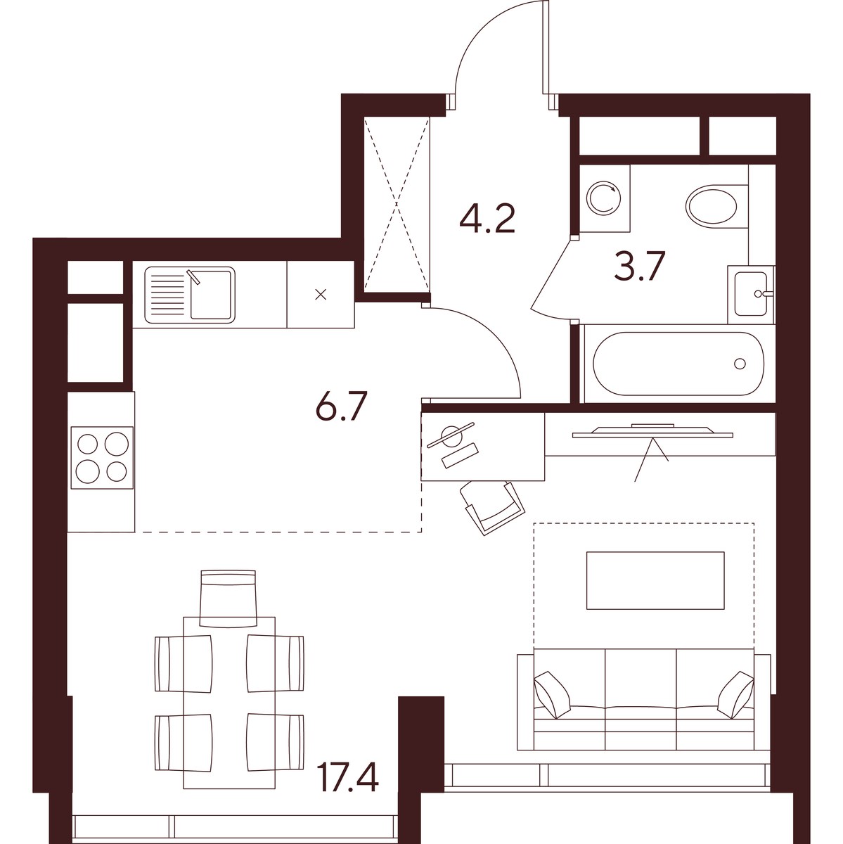 Планировка: 1-комнатная, 32.0 м²