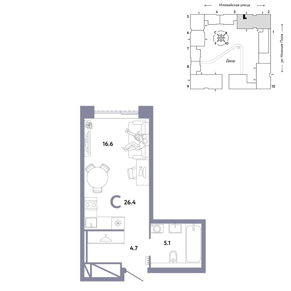 Планировка 26.4 м²