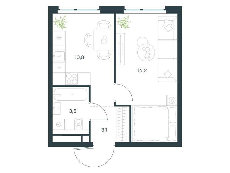 Планировка 33.9 м²