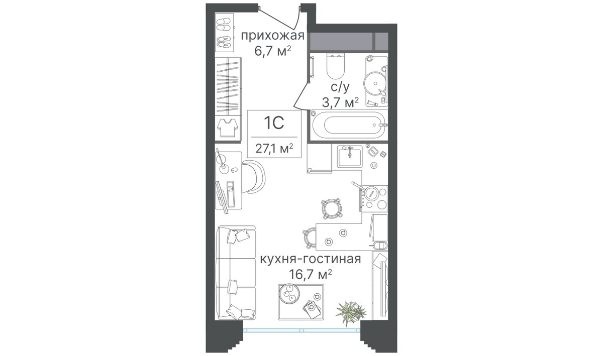 Планировка 27.1 м²