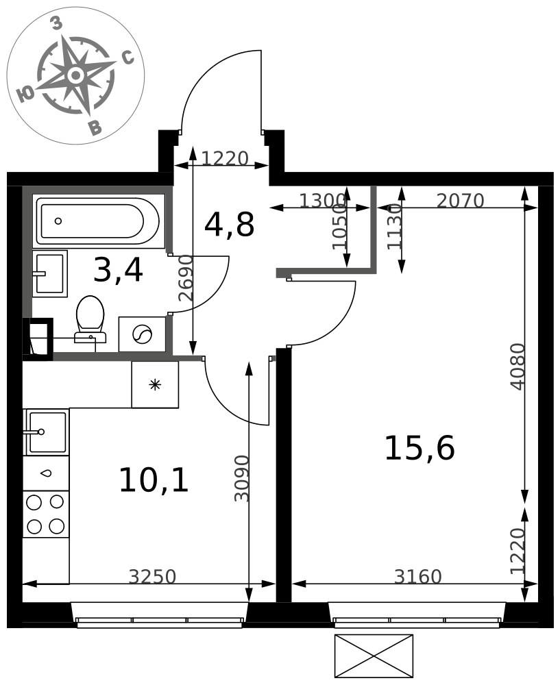 Планировка 33.9 м²