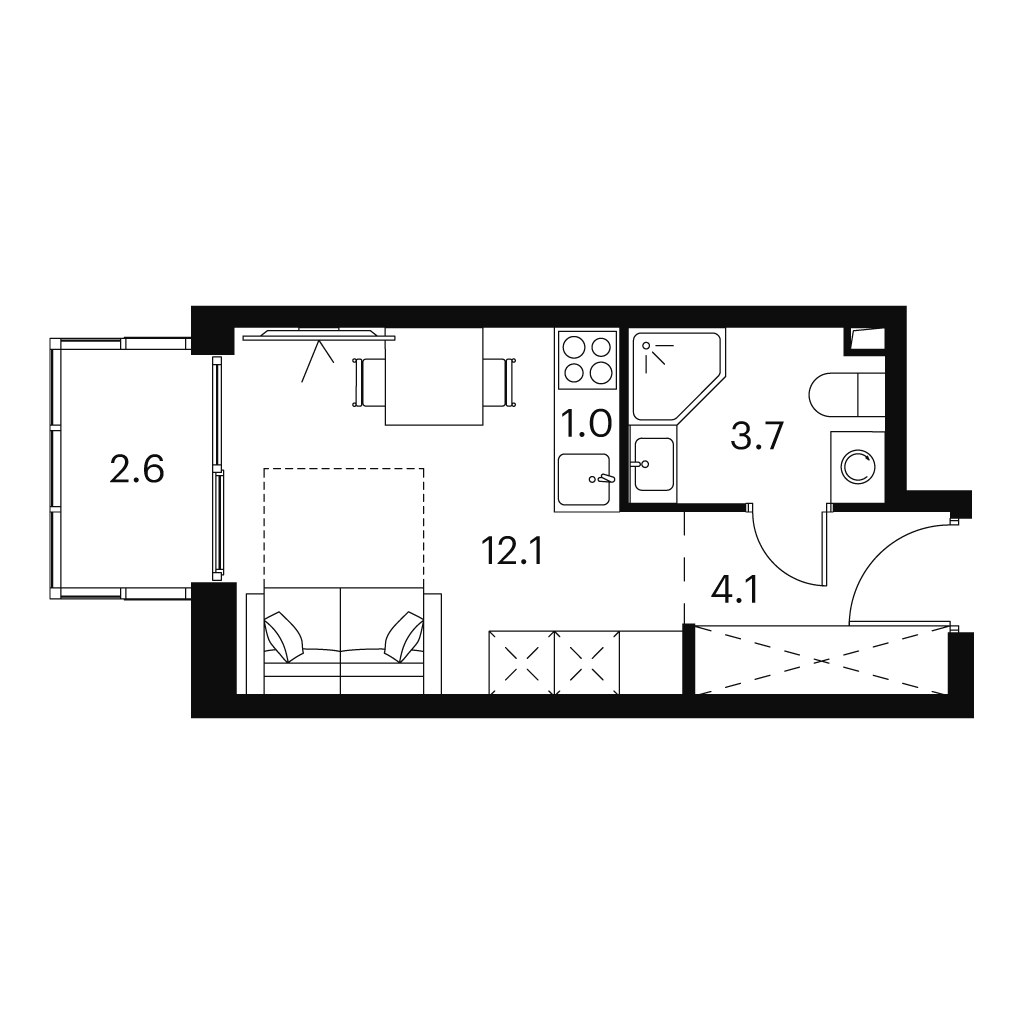 Планировка: 1-комнатная, 23.5 м²
