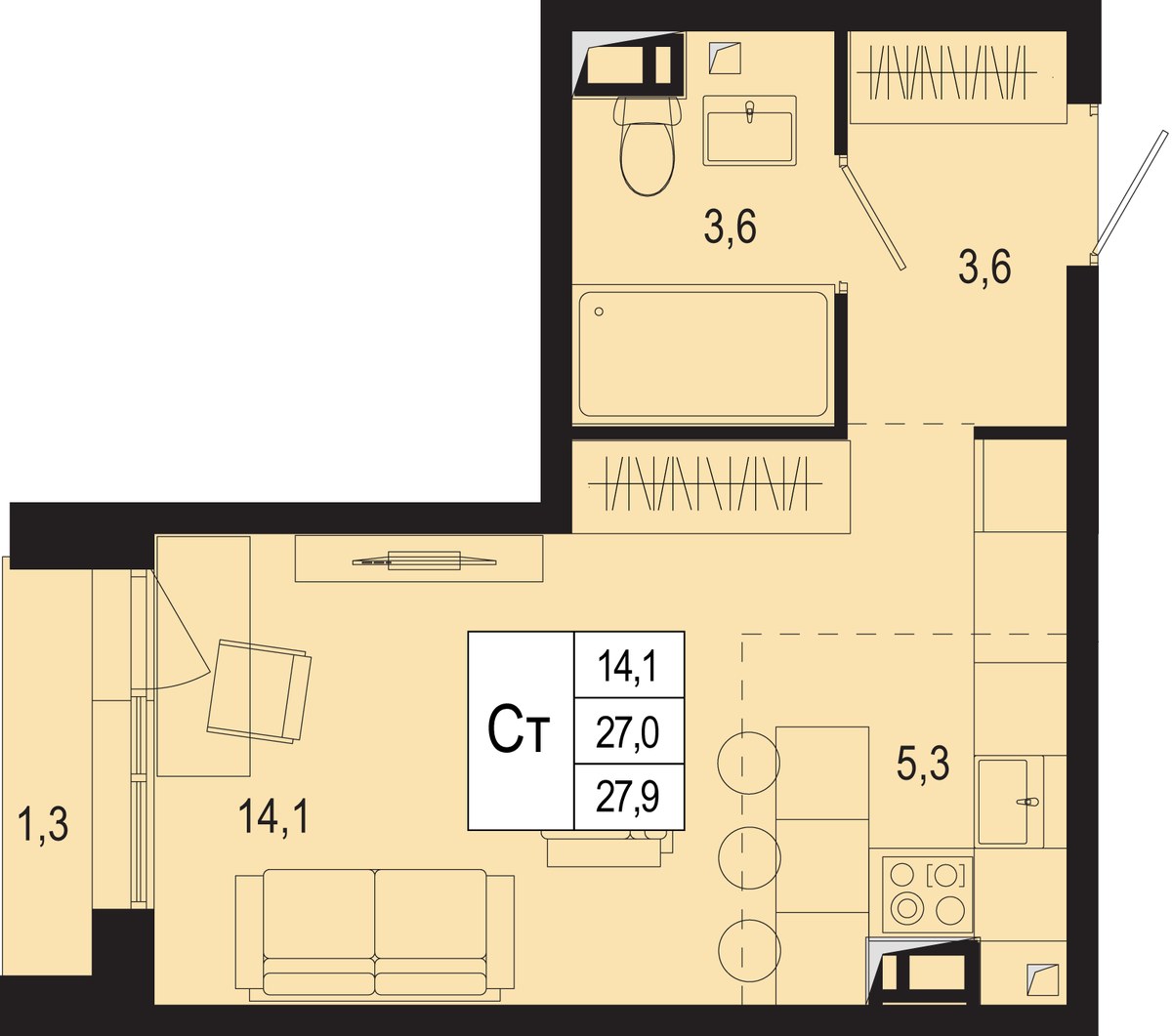 Планировка 27.0 м²