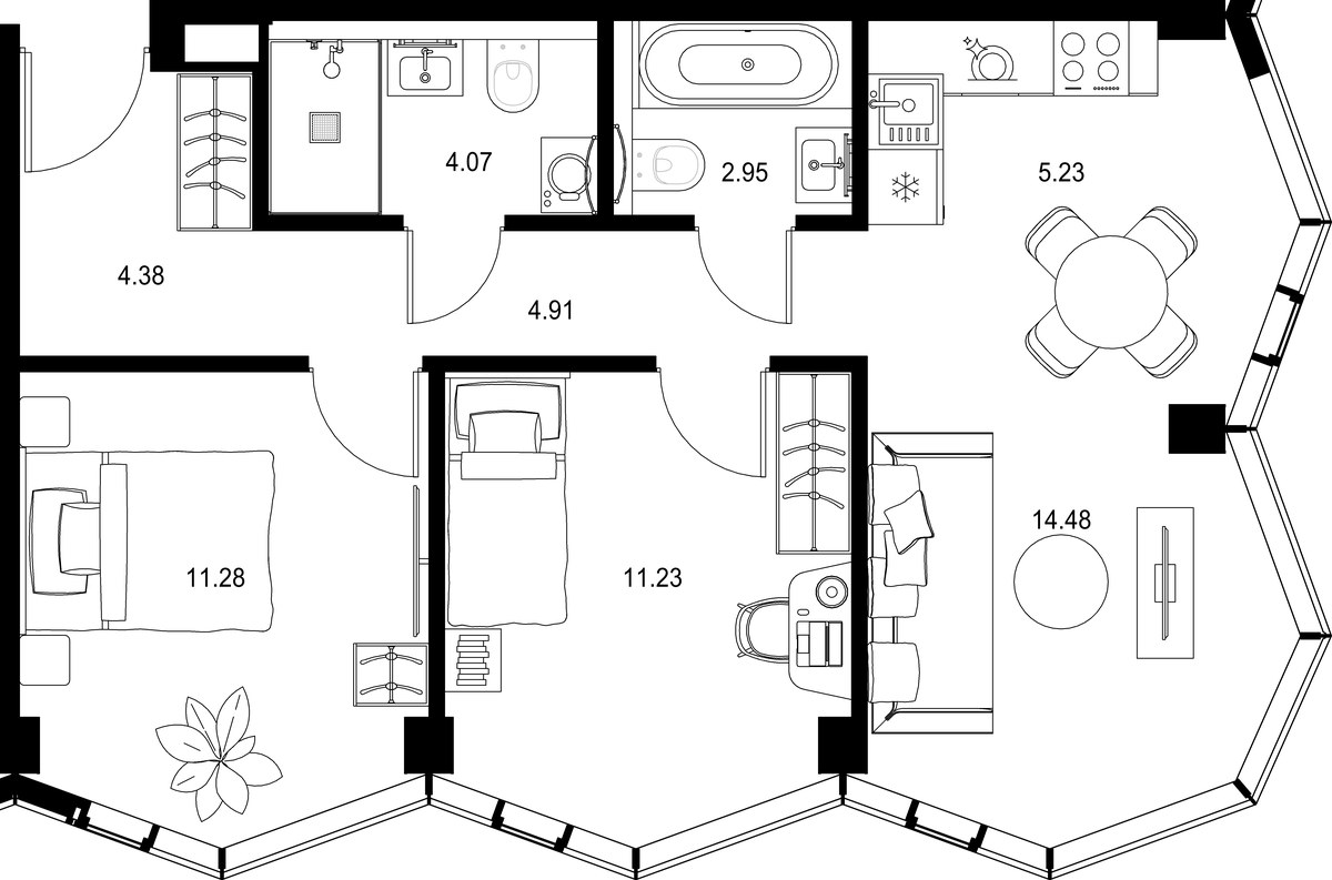 Планировка 58.53 м²
