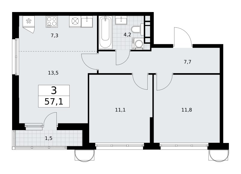 Планировка 57.1 м²