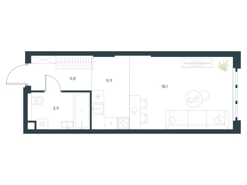 Планировка: Студия, 31.7 м²