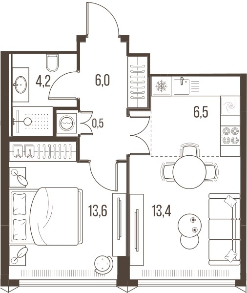 Планировка 44.2 м²