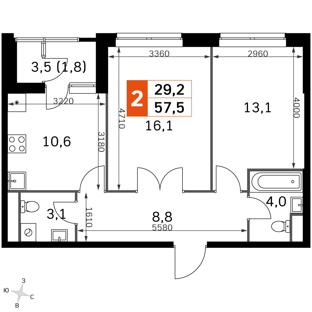 Планировка 56.1 м²