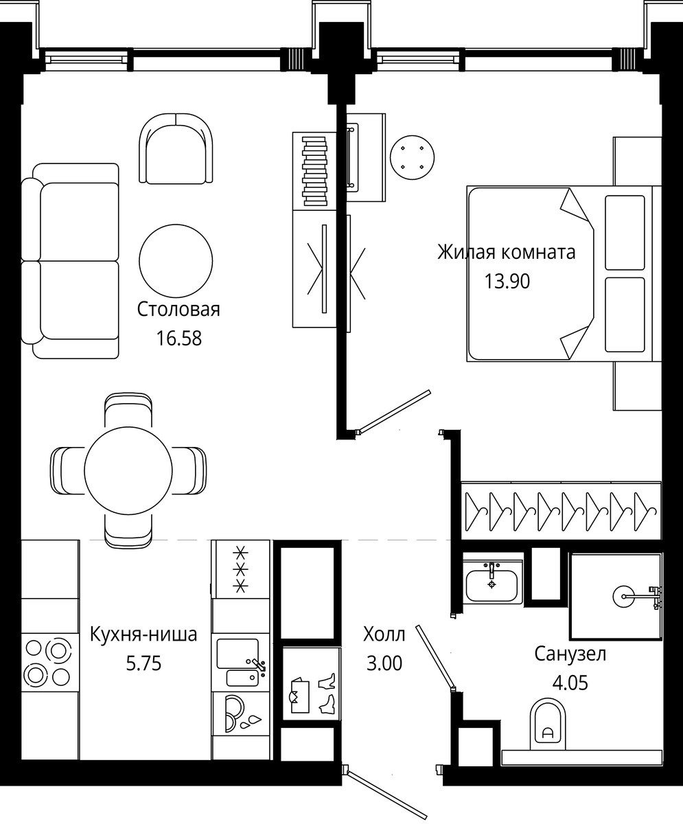 Планировка 43.8 м²