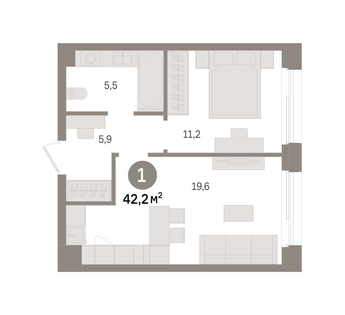 Планировка 42.2 м²