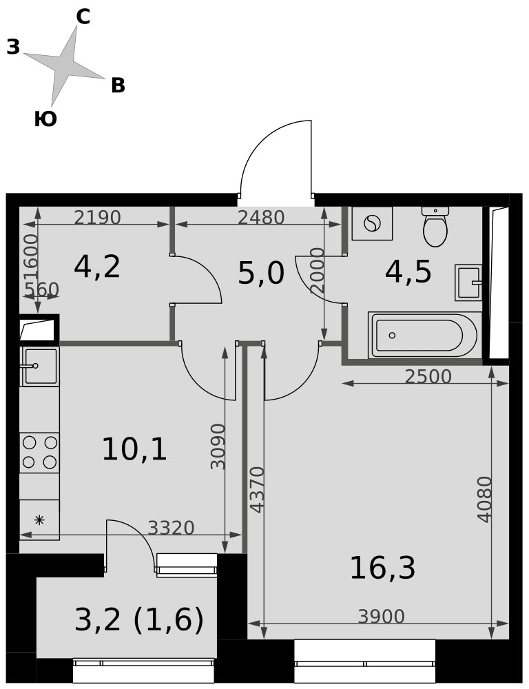 Планировка 41.7 м²