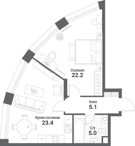 Планировка 55.7 м²