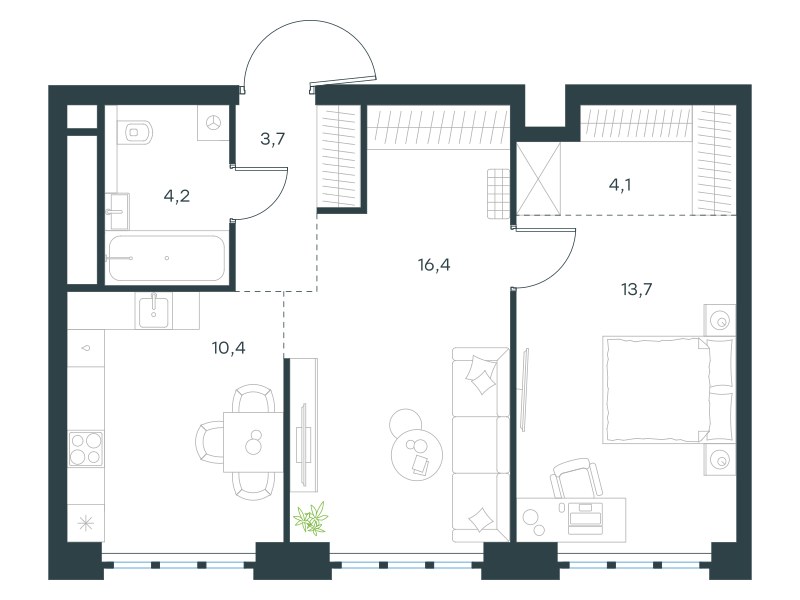 Планировка 52.5 м²