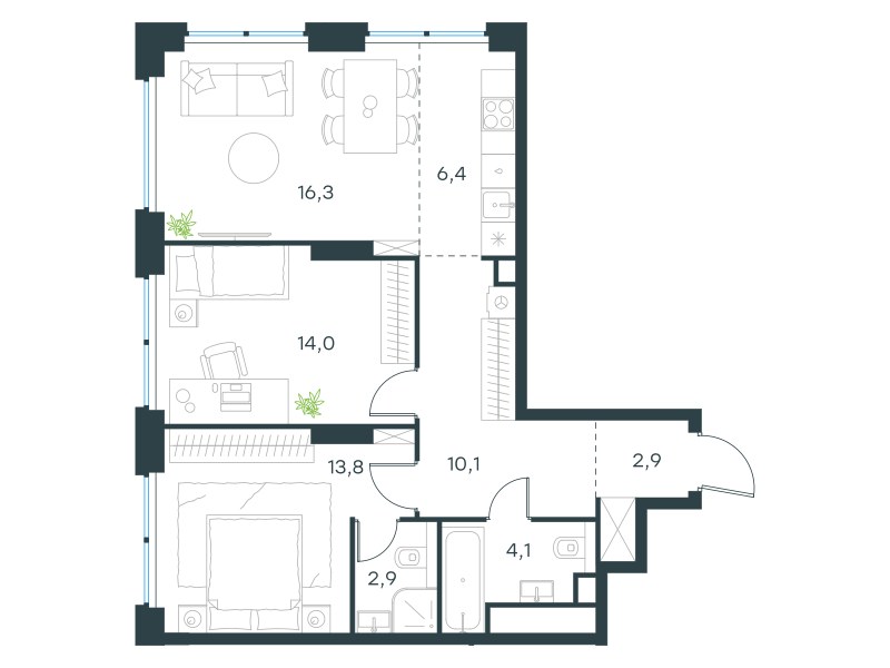 Планировка 70.5 м²