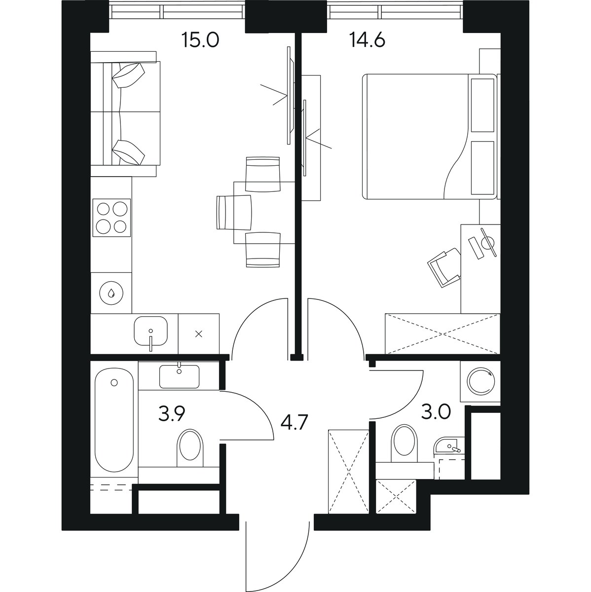Планировка 41.2 м²