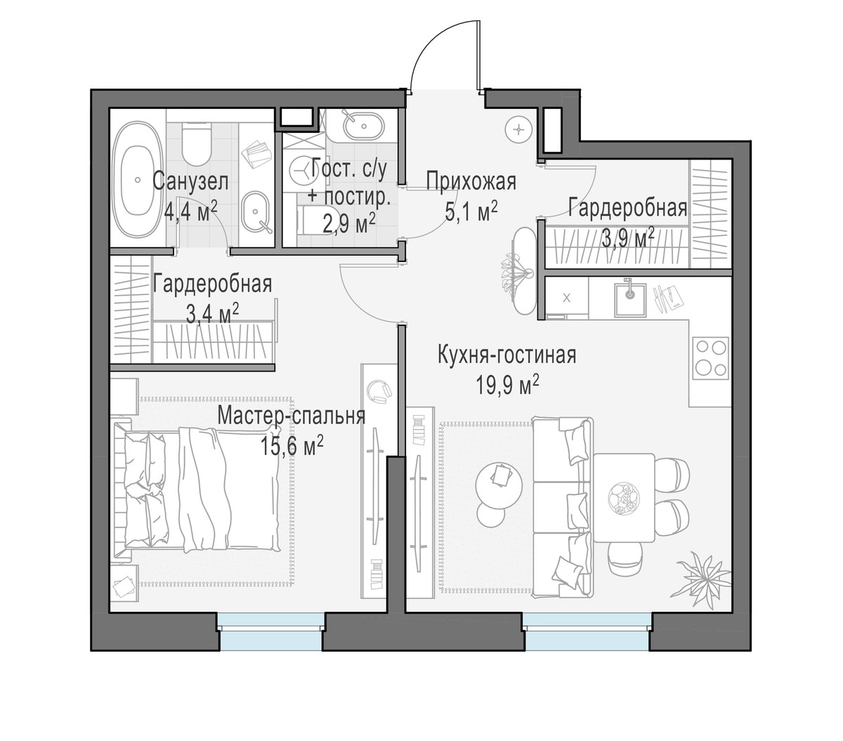 Планировка 55.0 м²