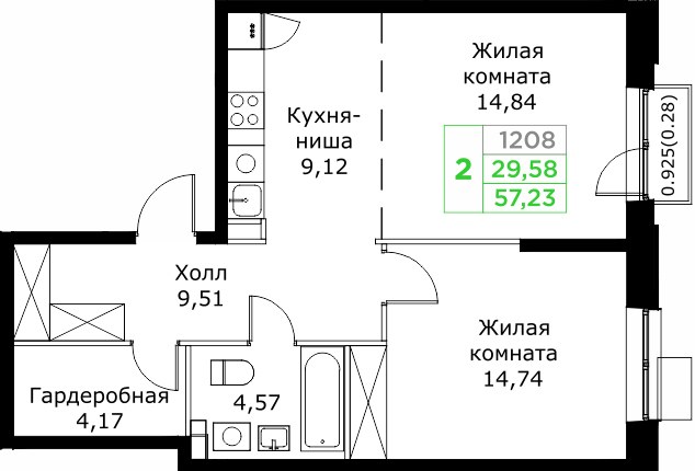 Планировка 56.9 м²