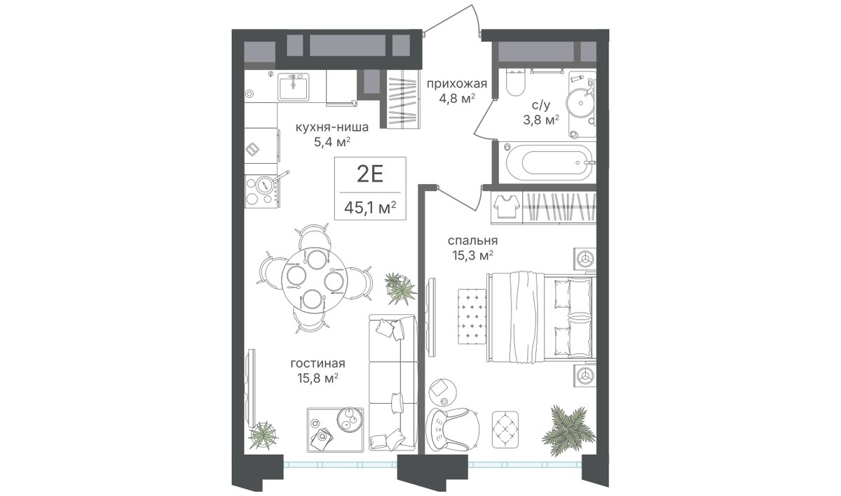 Планировка 45.1 м²