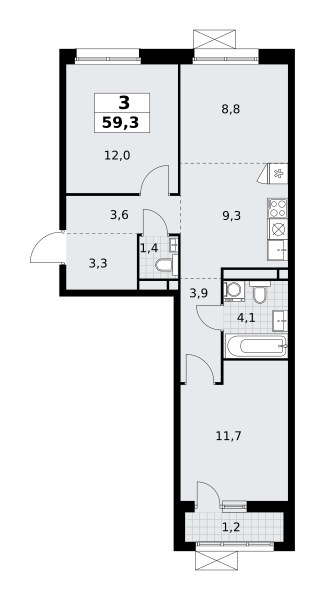 Планировка 59.3 м²