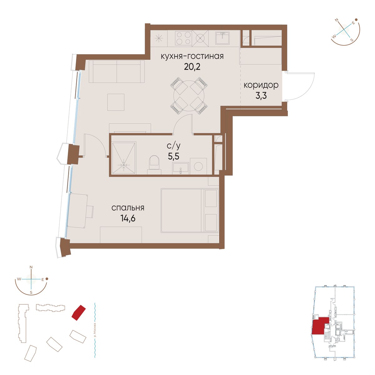 Планировка 43.6 м²